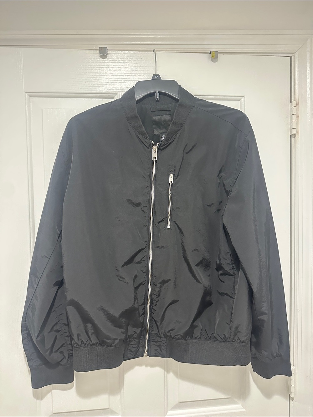 H&M Black Men's Bomber Jacket with Zip Chest Pocket